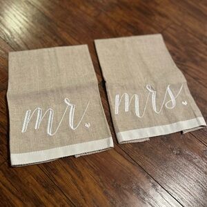 Mr. and Mrs. Embroidered Tan Towels